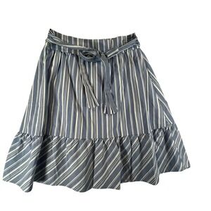 J. by J. Crew A-Line Skirt Womens 4 Blue White Striped Ruffle Hem Tie Waist